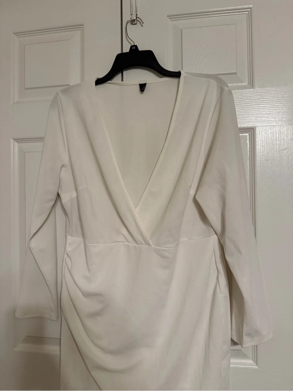 White High-Low Wrap Front V-Neck Dress